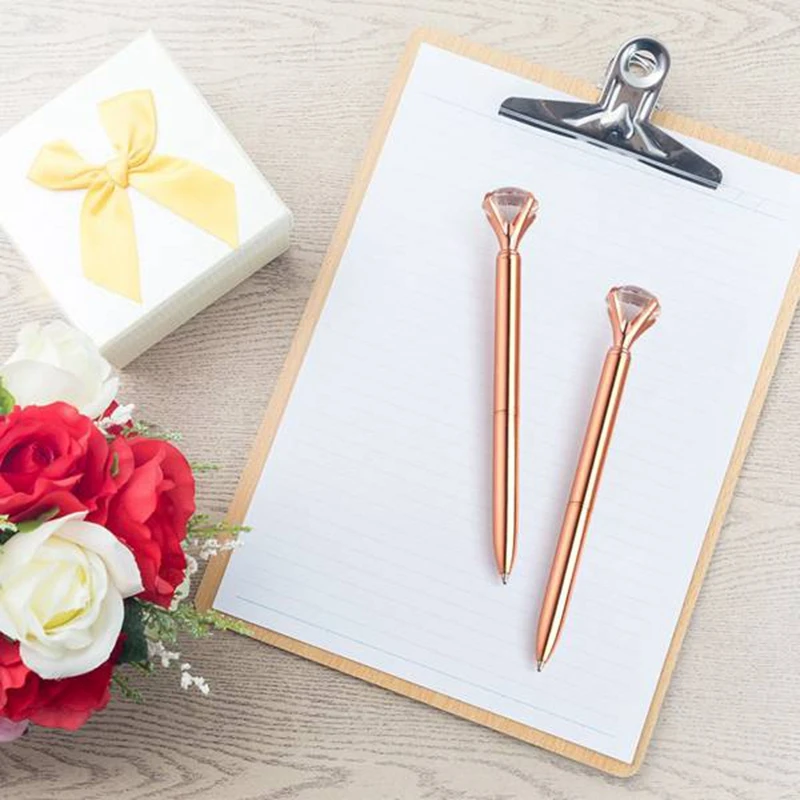 

HOT-12 Pieces Big Diamond Ballpoint Pens and 6 Pieces Ballpoint Pen Refills, Black Ink (Rose Gold)