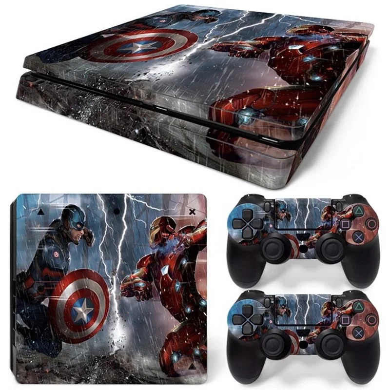 Marvel Captain America Vinyl Skin Sticker for PS4 Slim Console and 2 Controllers Decal Cover Game Accessories