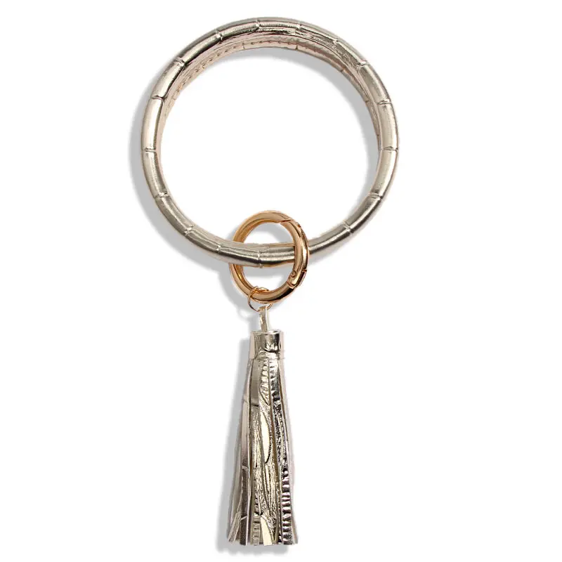 Flatfoosie модный брелок для ключей из искусственной кожи круглый браслет с кисточкой автомобильный держатель с металлическим кольцом аксессуары - Цвет: 411CG