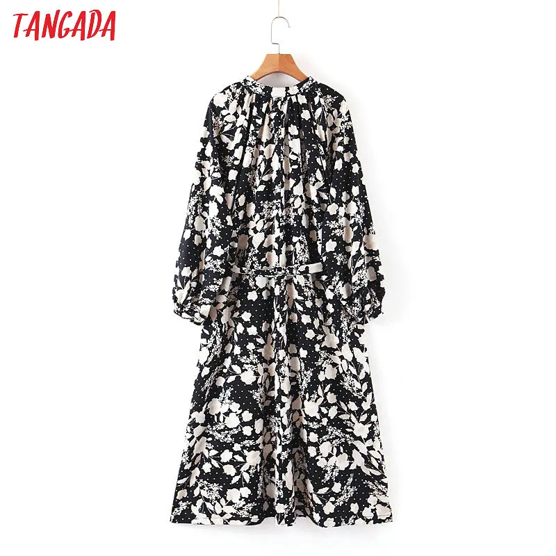 Tangada модное женское шифоновое платье с цветочным принтом, большие размеры, длинный рукав, винтажное женское платье-миди, slash Vestidos SL175