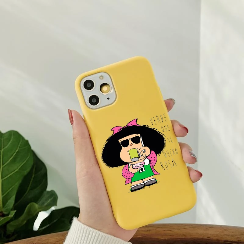 Argentina Quino Mafalda Girl Classic Image Soft Yellow Phone Case for iPhone 12 Mini 11 Pro SE2020 XS X XR Max 8 7 6S 6 Plus iphone 8 plus waterproof case More Apple Devices