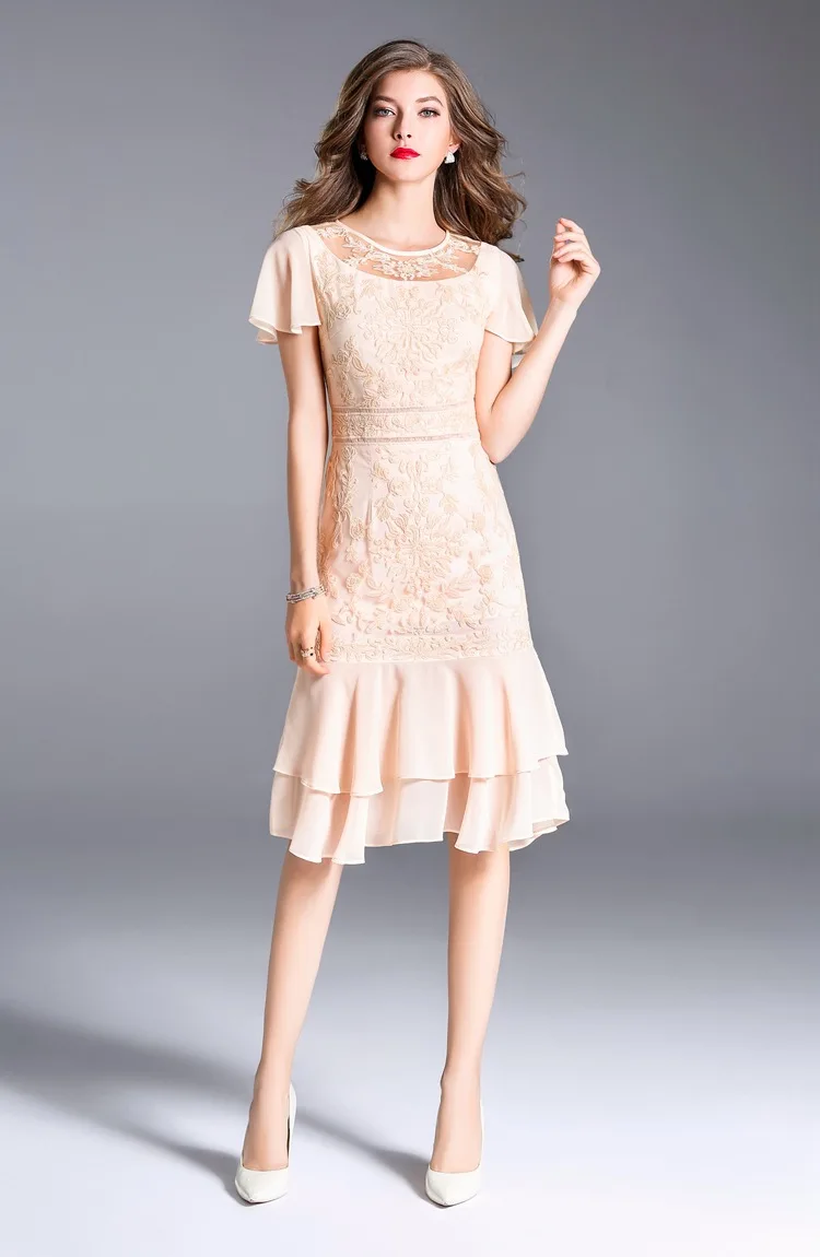 Package hip Lace dresses NEW luxury spring summer office work woman Plus Size XXL Clothing O-Neck Embroidery Mermaid Party Dress