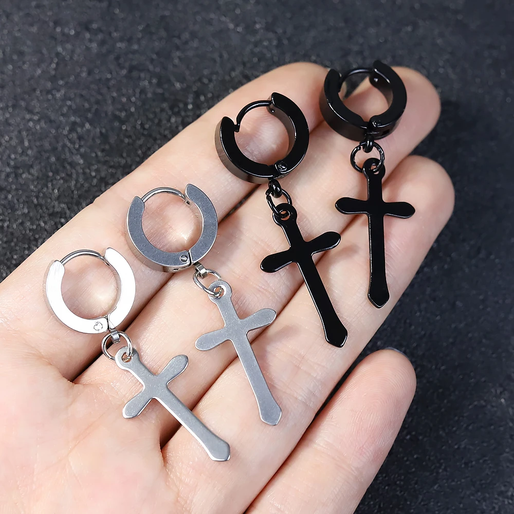 Fashion Men's Stainless Steel Cross Pendant Cartilage Drop Dangle Earrings Punk Jewelry for Cool Women Girl Friendship Gifts Fashion Men's Stainless Steel Cross Pendant Cartilage Drop Dangle Earrings Punk Jewelry for Cool Women Girl Friendship Gifts