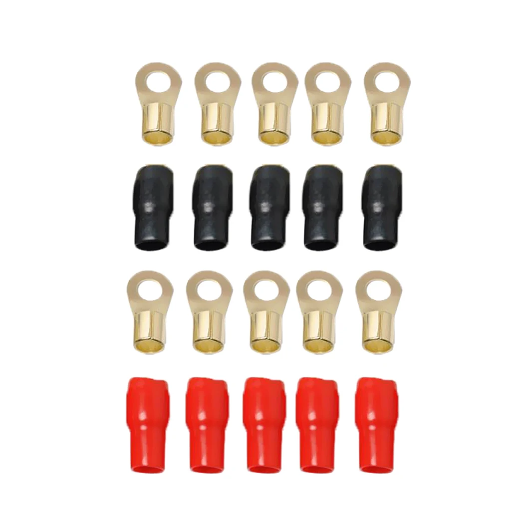 5 Pairs 4 AWG Car Audio Ring Terminal Wiring Connector Gold-plated Durable