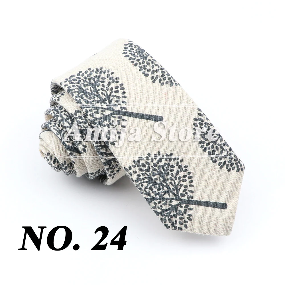 High Quality Cute Linen Cartoon Tie For Men Cat Polar Bear Watermelon Waves Printed Funny Gift Animal Narrow Striped Slim Cravat