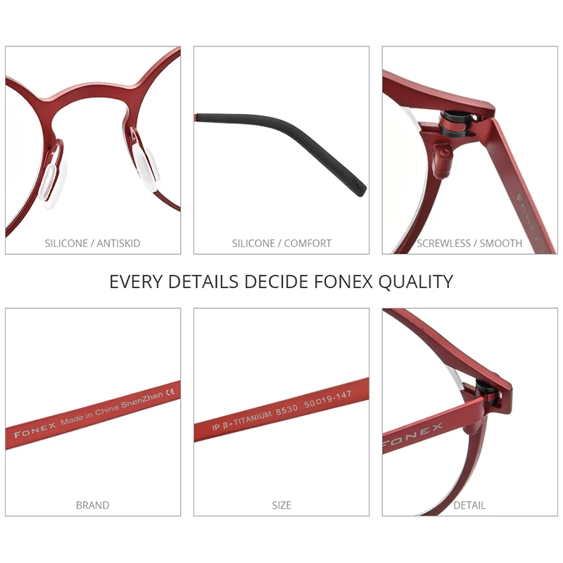 FONEX Pure Titanium Glasses Frame Women Retro Round Eyeglasses 2020 New Men Antiskid Screwless Eyewear 8530