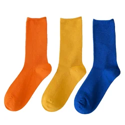 3 Pairs/Lot Cotton Socks Women New Fashion Solid Color Crew Socks For Women Cotton Breathable Neon Color Long Korean Socks