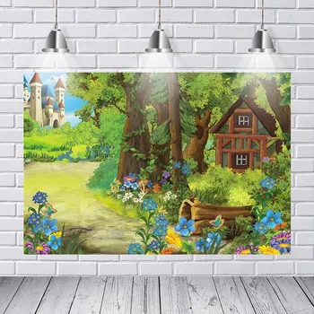 

Green Forest Woodland Flower Castle Palace Wood House Custom Photo Studio Background Backdrop Vinyl Banner Photo Backdrop