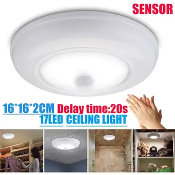 

17 LED PIR Sensor Infrared Ceiling Light Home Lamp Batteries Powered Human Body Motion Induction + Light Control Lights DC6V