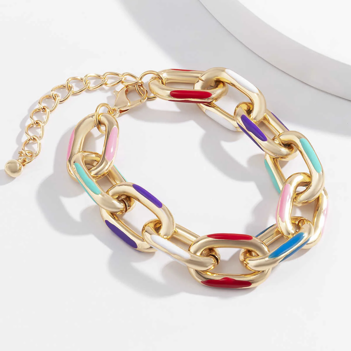 Lacteo Bohemian Colorful Painted Aluminum Chain Charm Bracelet Jewelry For Women Fashion Trendy Cross Chain Bangle Bracelet Lacteo Bohemian Colorful Painted Aluminum Chain Charm Bracelet Jewelry For Women Fashion Trendy Cross Chain Bangle Bracelet