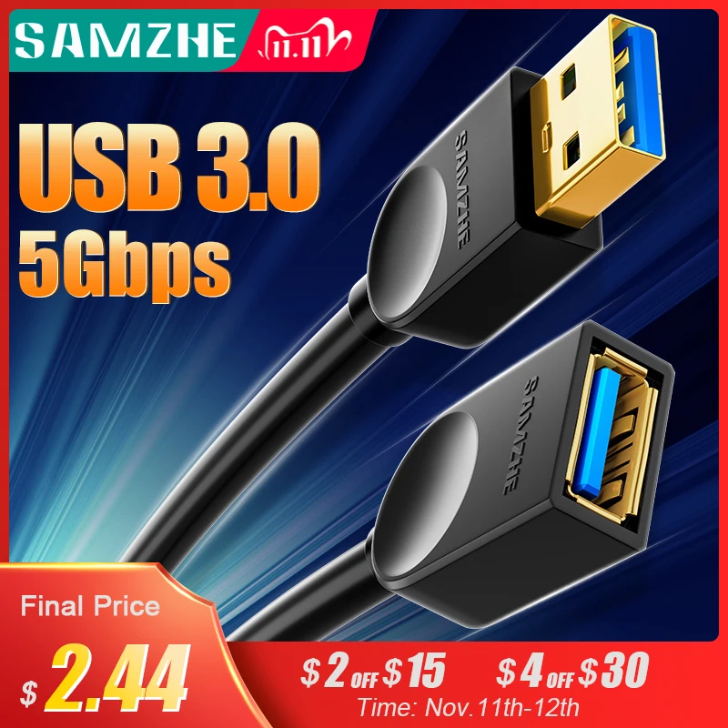 

SAMZHE USB 3.0 Extension Cable Male to Female 2.0 Extender Cable For PC TV PS4 Computer Laptop Extender