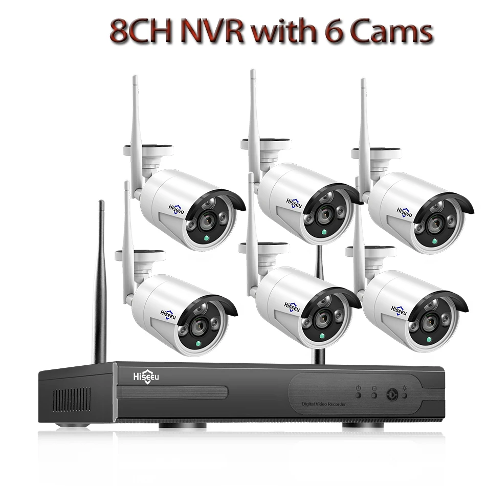 8CH NVR with 6 Cams 2MP 1080P CCTV система 8ch HD Беспроводной NVR комплект 3 ТБ HDD Открытый ИК Ночное Видение IP Wifi камера система безопасности видеонаблюдения Hiseeu - Цвет: 8CH NVR with 6 Cams