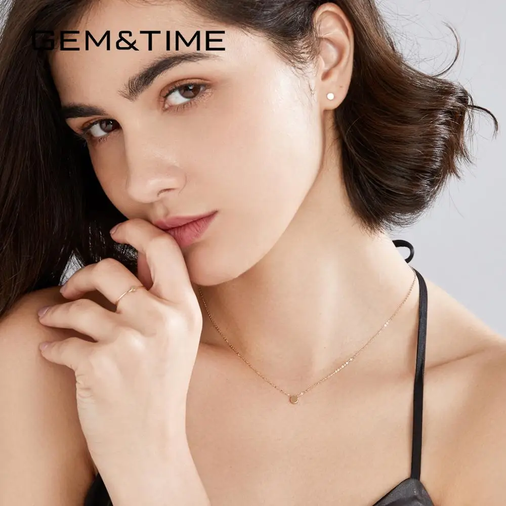 Gem& Time, твердые серьги-гвоздики из чистого золота 14 к, Круглые, для женщин, для помолвки, свадьбы, желтое золото, ювелирные изделия, Brincos Au585, подарок на любовь E14021