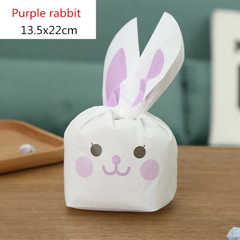 Purple rabbit 50 шт./лот 13x22 см милый кролик ухо пластиковый мешок печенья сумки подарочные пакеты для конфет Печенье закуски выпечка посылка день рождения декор 66 - Цвет: Purple rabbit