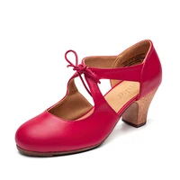 Sansha Professional Flamenco Character Lace Up 6CM Middle High Heel For Women Ladies Black Red Pierced Dancing Shoes FL29L 2