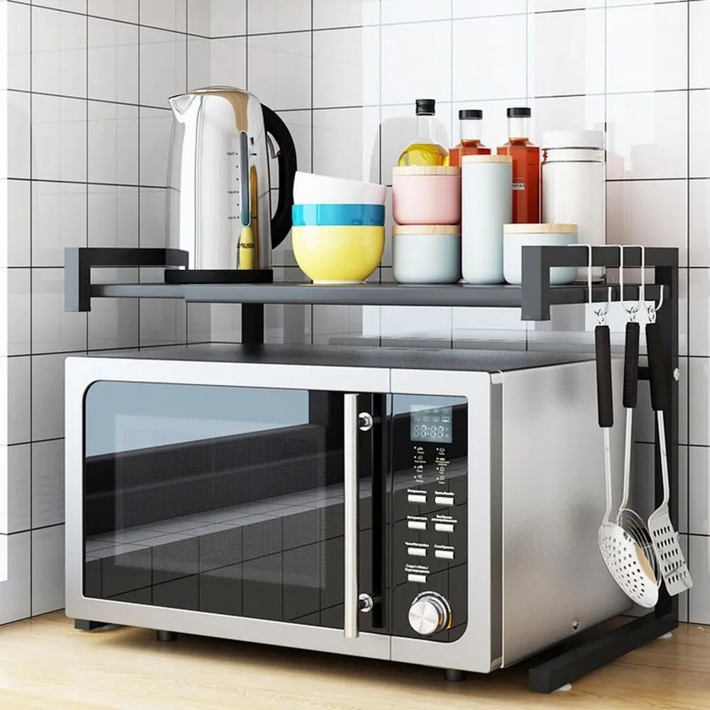 

2019 New Nordic Double-layer Microwave Oven Rack Bracket Wall Mounted Kitchen Rack Light Grate Double Shelf Storage Wall