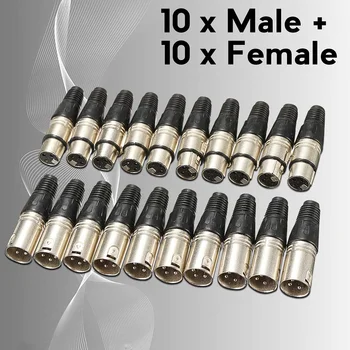 

20Pcs XLR 3 Pin Male Female MIC Snake Plug Audio Microphone Adapter Microphone Cable Connector