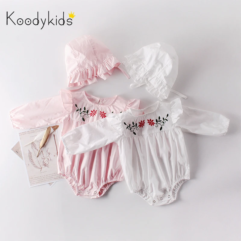 Koodykids/Боди для маленьких девочек; весенние комбинезоны; шляпа для маленьких девочек; розовые комбинезоны с цветочным рисунком; Осенняя детская модная одежда с длинными рукавами