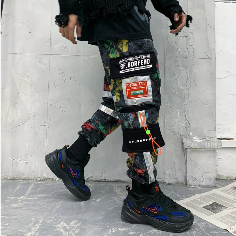 Men Patchwork Pocket Cargo Pants Contrast Color Harem Joggers Pants Harajuku Sweatpant Hip Hop Trousers Casual Men Streetwear