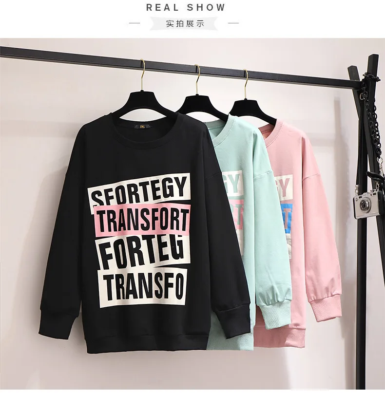 autumn winter plus size tops for women large long sleeve loose casual print letter O neck T shirt black 3XL 4XL 5XL 6XL 7XL