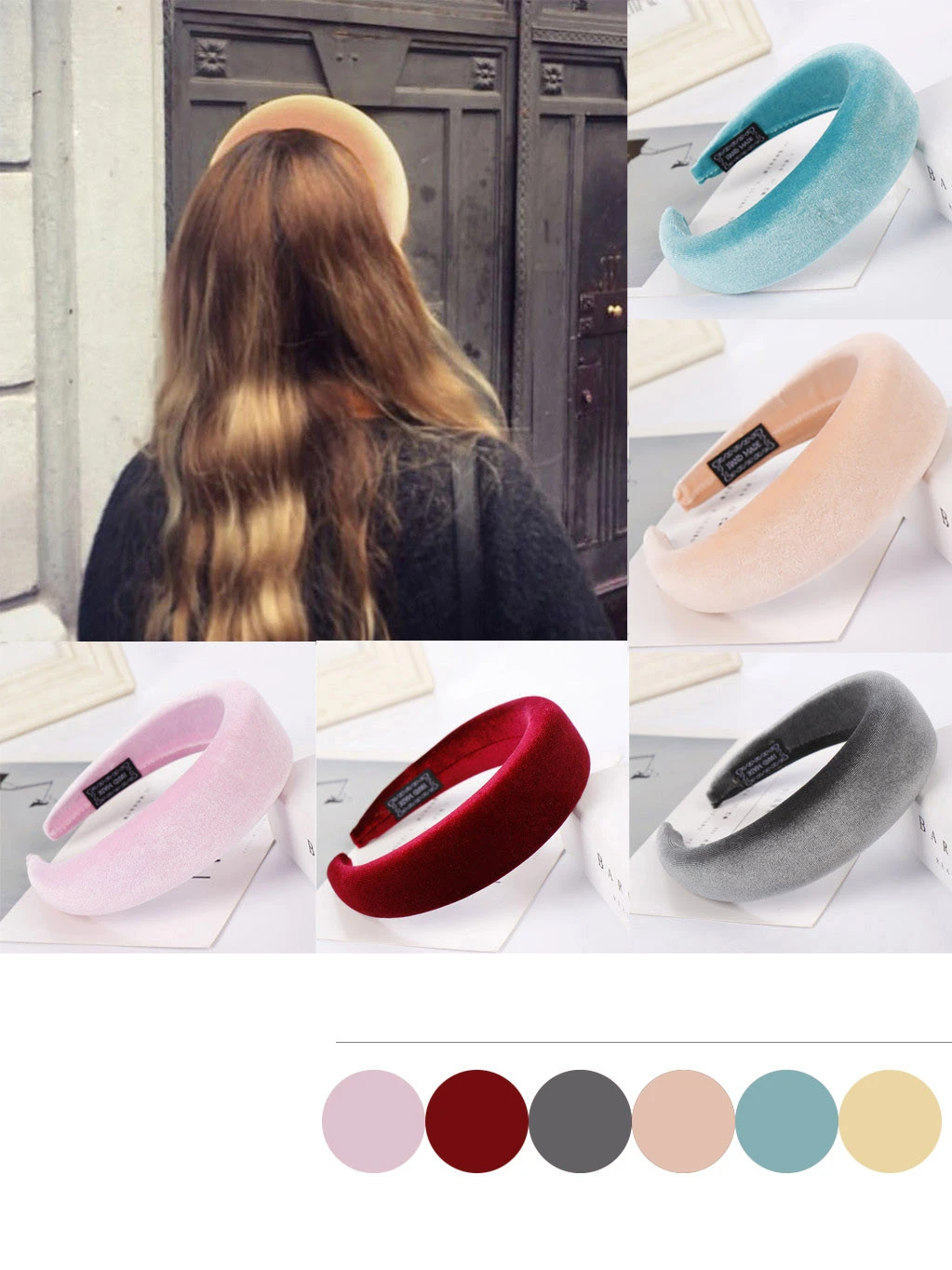 2019 Female Bezel Head Velvet Padded Headband For Women Solid  Wide Thick Gifts Hair Hoop  Elastic Hairband Hair Accessories 903