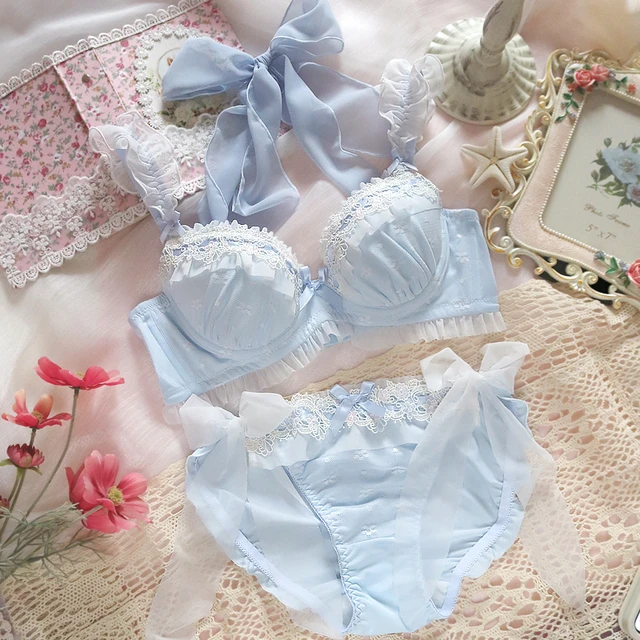 Soft Cute Lolita Push Up Bra and Panty Set Japanese Kawaii White Sweet  Wireless Underwear Plus Size Cup 32 34 36 38 A B C D bh - AliExpress