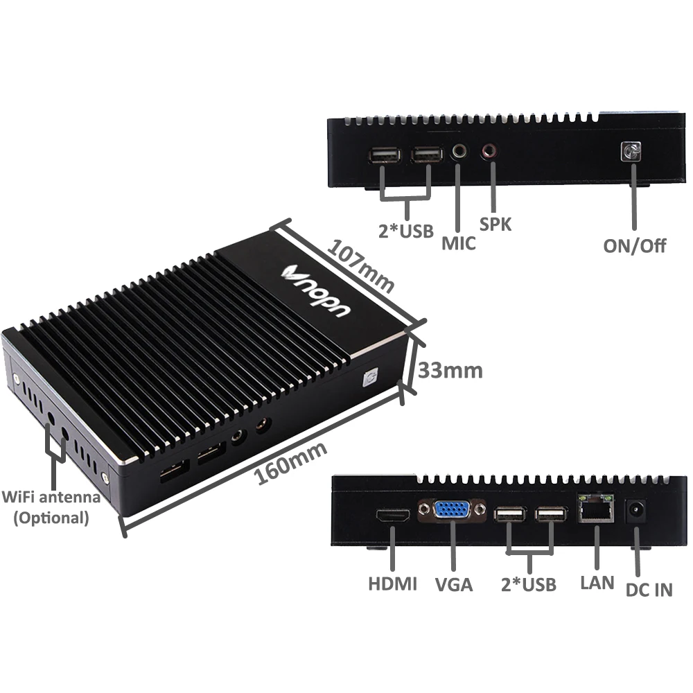 Безвентиляторный Windows 10 Мини ПК Intel Z8350 четырехъядерный 2G DDR3L eMMC 16G 4 * USB HDMI VGA Dualview офисные мини компьютерные настольные компьютеры HTPC