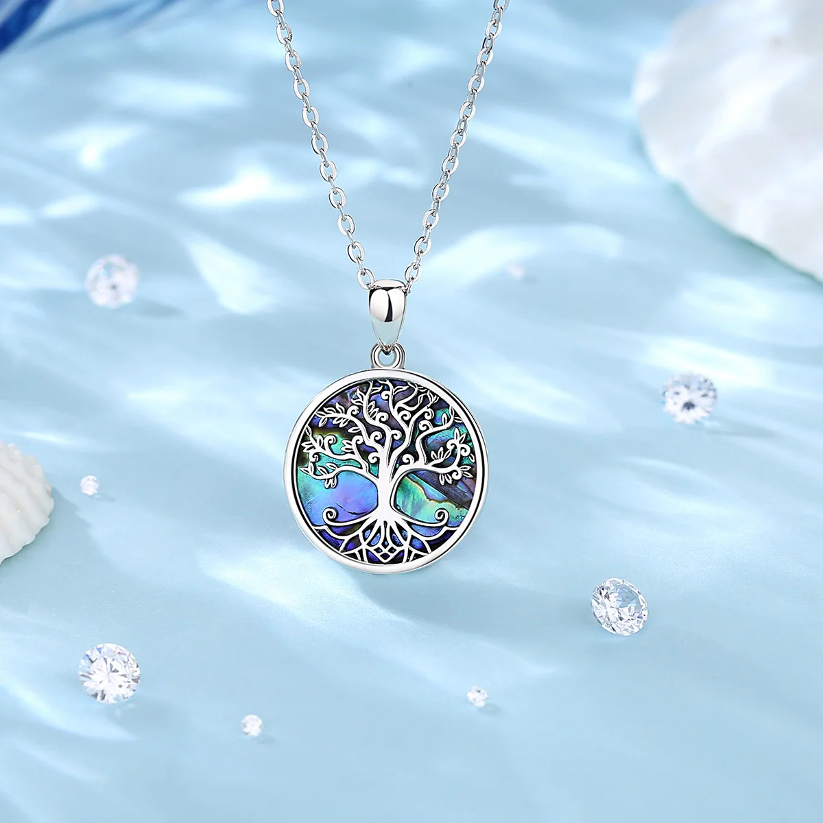 EUDORA New 925 Sterling Silver Tree of Life Pendant Necklace Abalone Shell Jewelry Elegant Fashion Party Gift