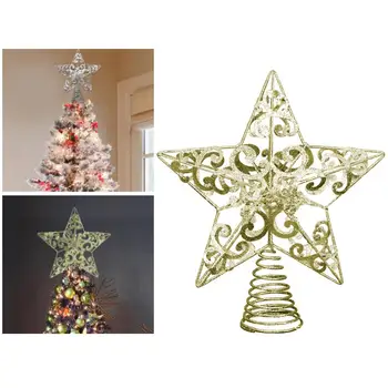 

Christmas Tree Toppers Iron Glitter Powder Star Sahpe Xmas Tree Topstar Hanging Ornament Christmas Exquisite Home Decoration
