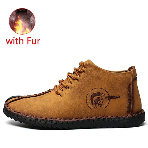 Yellow with Fur JUNJARM, модные мужские ботинки высококачественные зимние ботильоны из спилка теплая зимняя обувь на меху с плюшевой подкладкой на шнуровке большой размер 38-48 - Цвет: Yellow with Fur