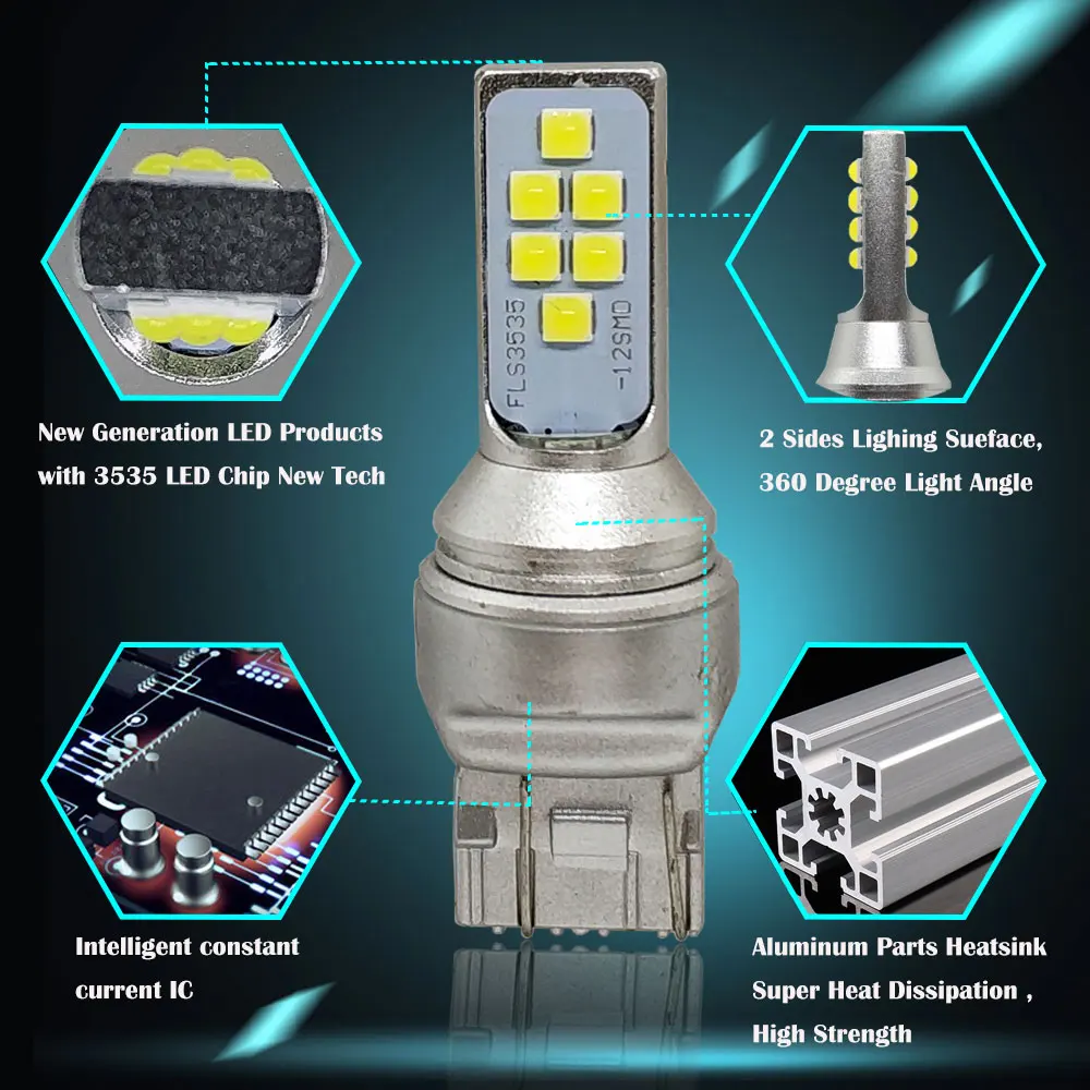 10 шт. светодиодный фонарь T20 7443 W21/5W 7440 W21W WY21W 12SMD 3535 стоп сигнал задний белый
