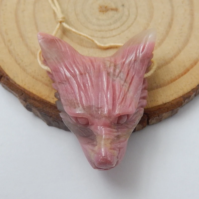 

Sale 1Pcs Natural Stone Rhodonite Handmade Animal Wolf Head Fashion Pendant Bead 31x27x11mm 12.4g