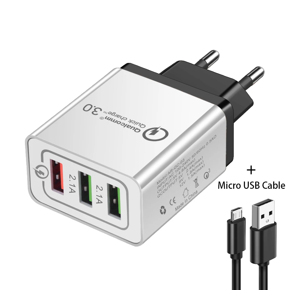 AZiMiYO 18 Вт USB зарядное устройство для iphone 8 7 зарядное устройство Быстрая зарядка 3,0 Мобильный телефон быстрое зарядное устройство для Samsung s8 s9 huawei - Тип штекера: AC-3-Black-L