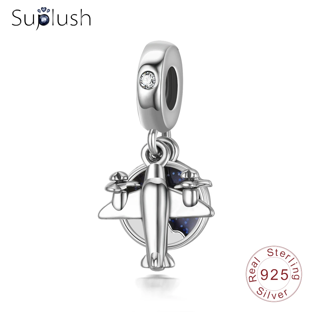 Suplush 100% 925 Sterling Silver Charm Pendant Fit Bracelet Airplane Prata Gifts for Women | Украшения и аксессуары