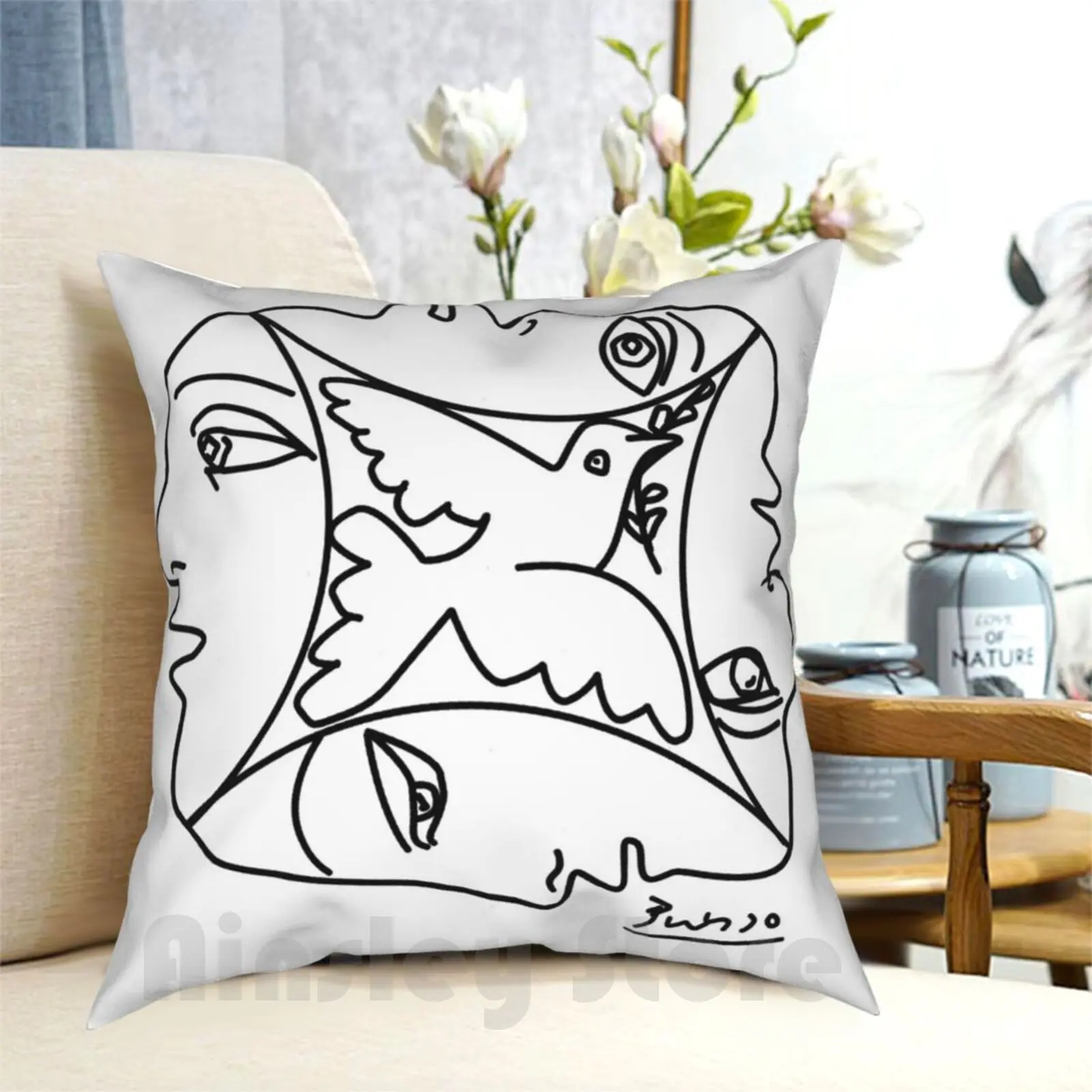 

Picasso-Dove Of Peace And 4 Masks Pillow Case Printed Home Soft Throw Pillow Picasso Pablo Picasso Pablo Ruiz Picasso