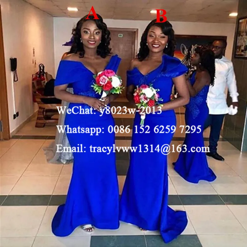 Royal Blue Королевское голубое платье подружки невесты с аппликацией в африканском стиле для женщин с открытыми плечами длинное свадебное платье для гостей вечерние платья - Цвет: Royal Blue