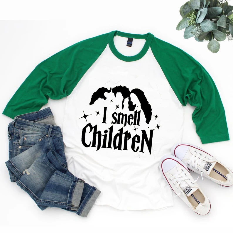 

2019 Halloween New Arrived Hipster Lion Ling Raglan Sleeve Shirt I Smell Children BLACK Sanderson Sisters Muscle