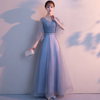 

Persepective Sexy Formal Party Gown Elegant Lady Chinese Mesh Dress Noble Lace Up Qipao V-neck Cheongsam Vestidos De Festa