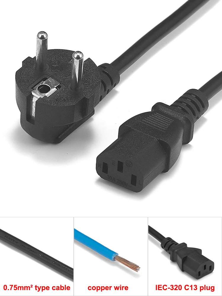 Компьютерный ЕС Кабель питания 5 футов 2 м 10 евро вилка IEC C13 удлинитель для ПК