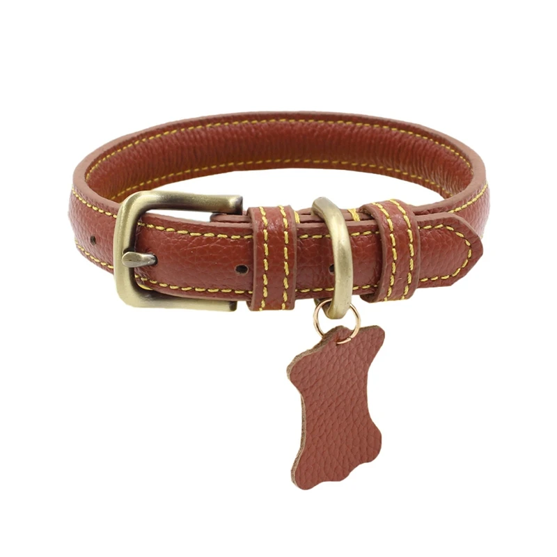 Ошейники для собак, регулируемый ошейник для щенков, кожаный ошейник для собак с поводком, кольцо для маленьких и средних собак, Питбуль бульдог N1 - Цвет: C