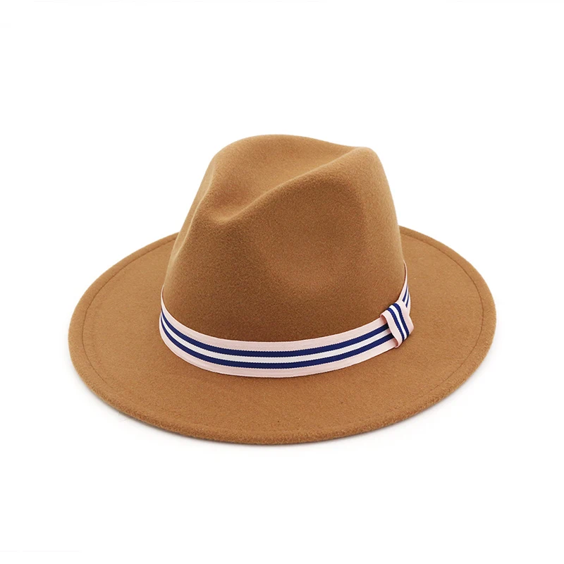 Khaki fedora FS унисекс черная армейская зеленая шерстяная фетровая джазовая фетровая шляпа с поясом для женщин и мужчин с широкими полями Панама Трилби карнавал торжественная шляпа 11 цветов - Цвет: Khaki fedora