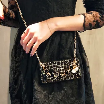 

European and American luxury iphone11 mobile phone case flash diamond checkered 11promax crossbody bag with metal chain xsmax7p