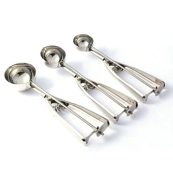

Quality Stainless Steel Ice Cream Scoop Watermelon Fruit Digging Ball Spoon Ice Ball Maker Spring Handle Kitchen Homemade Tools