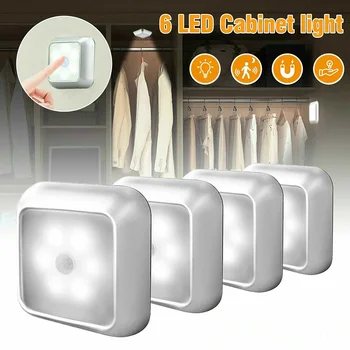 

Spot 6 LED Night Light Motion Sensor Wall Closet Cabinet Stair Wireless Lamp for Home VJ-Drop