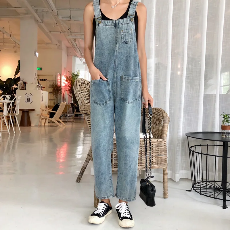 Women Oversized Denim Jumpsuit Autumn Jeans Overalls Plus Size Bib Solid Pockets Rompers Vintage Dungarees Blue Basic Jean Pants Women Oversized Denim Jumpsuit Autumn Jeans Overalls Plus Size Bib Solid Pockets Rompers Vintage Dungarees Blue Basic Jean Pants