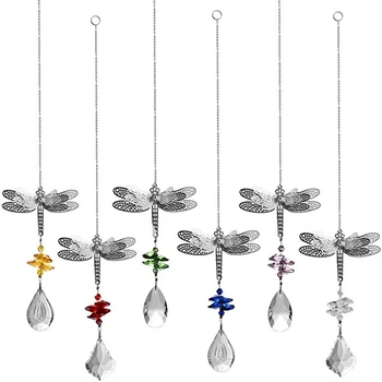 

Set of 6 Dragonfly Crystal Suncatcher Prisms Bead Hanging Crystal for Windows Prisms Suncatcher Garden Wedding Decor Rainbow Mak