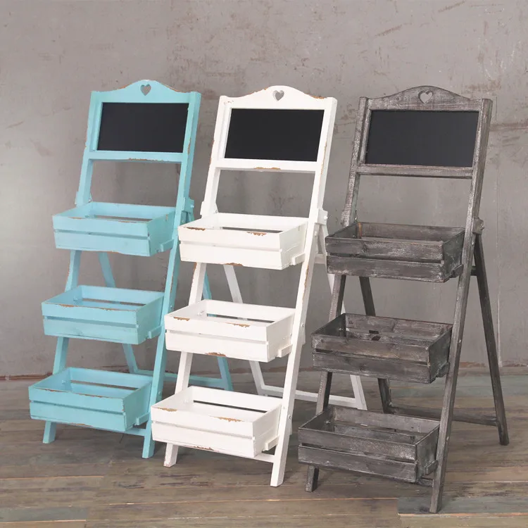 Деревянная стеллажная полка для улицы и помещения с черной доской садовая