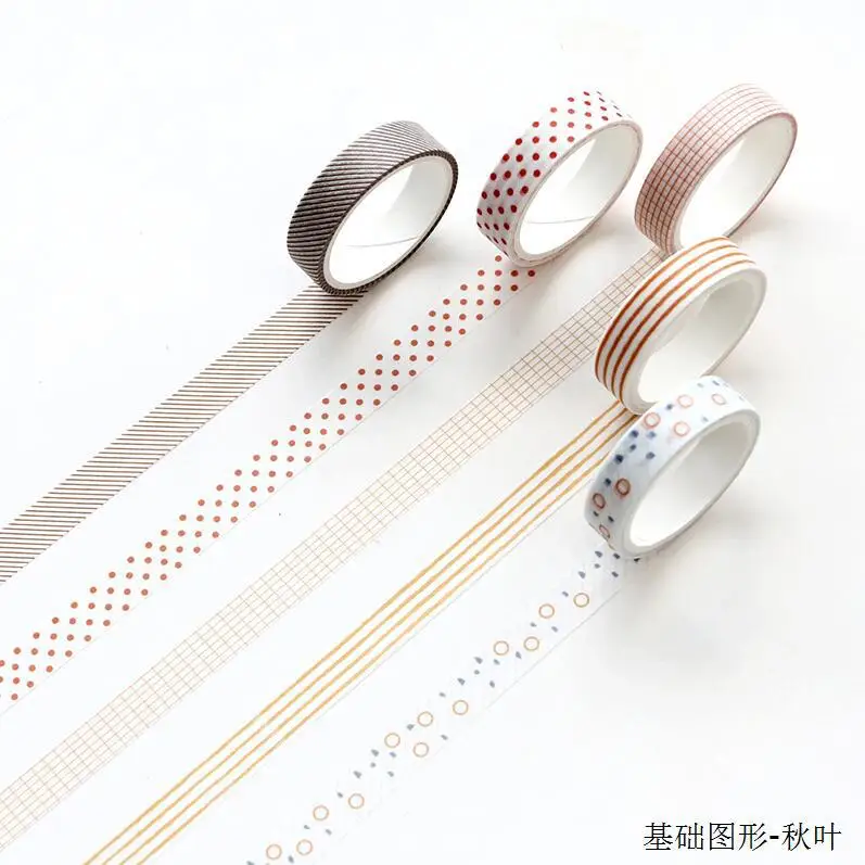5 pcs/pack Striped/Grid/Flowers Basic Solid Label Tape Sticker Scrapbooking Masking Adhesive Tape Color DIY Washi Tape paper - Цвет: G