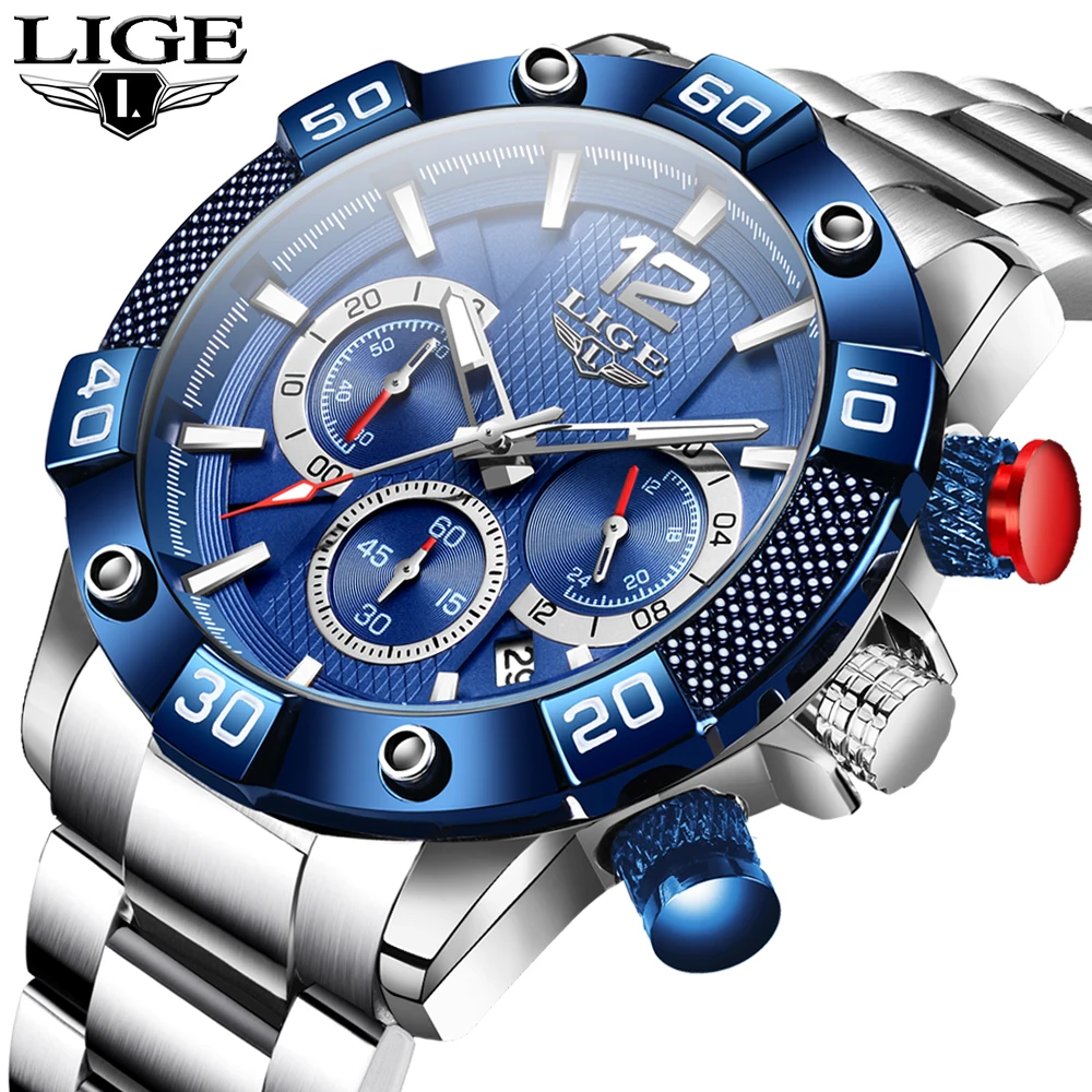 LIGE 2020 New Casual Fashion Mens Watches Top Brand Luxury Clock Sport Chronograph Waterproof Quartz Watch Men Relogio Masculino afbeelding