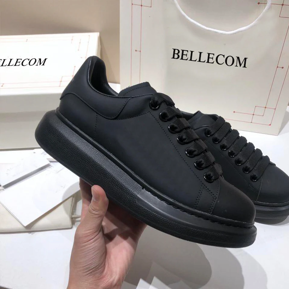 

BELLECOM 2019 Autumn New Kind of Female Leather Leisure Sports Shoes Fashion Baitie Small White Shoes mcqueen shoes